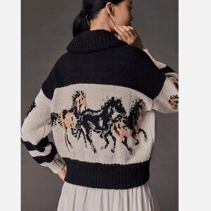 Anthropologie Pilcro Horse Graphic Cardigan Sweater Equestrian Size XS NWT